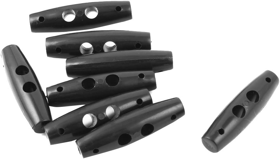 LinkMejor Olive Shape 2 Holes Toggle Stopper Buttons Coat Cord Lock 8 Pcs Black