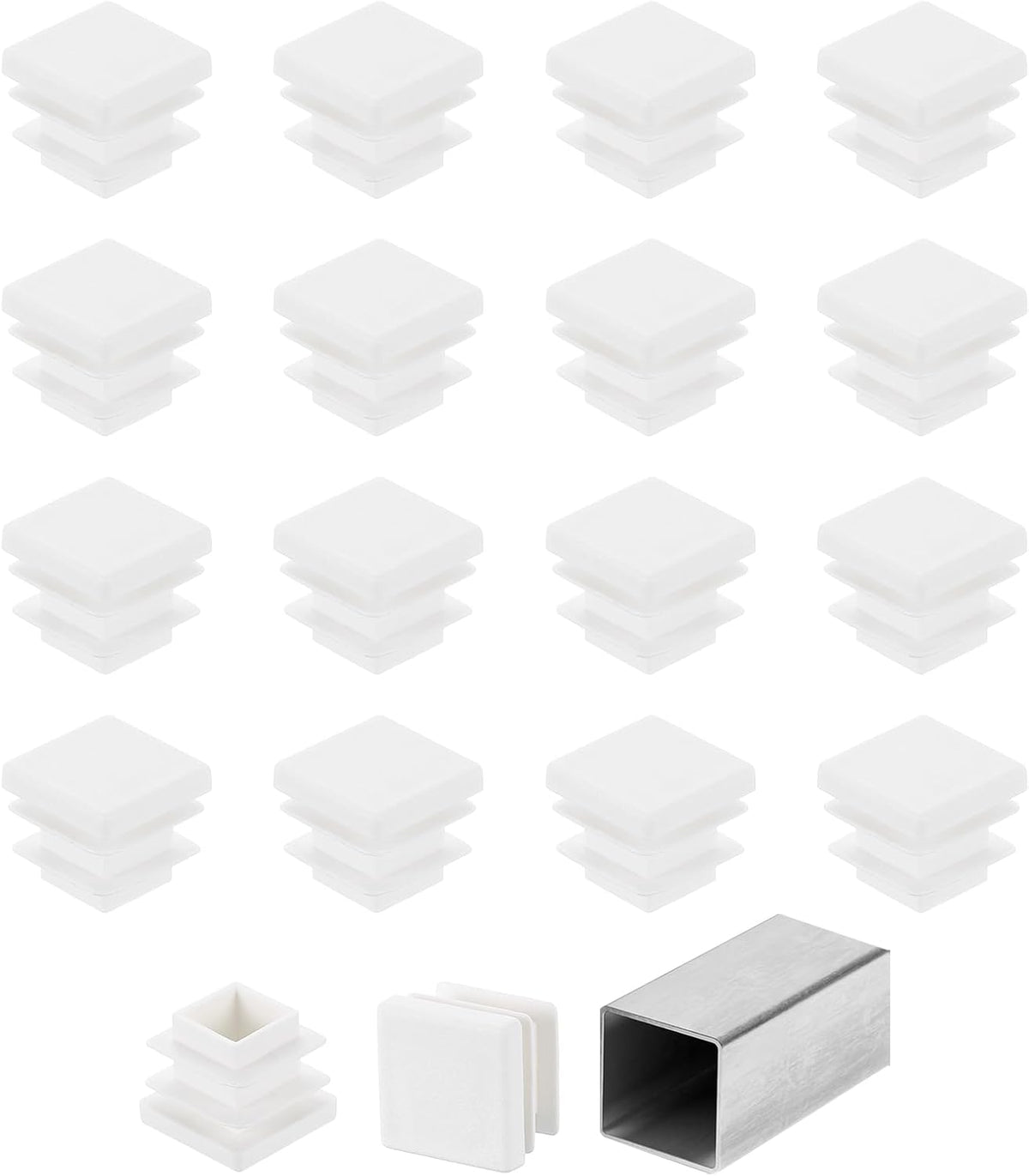 5/8" (16mm) Square Tubing End Caps, 50 Pcs Plastic Hole Plugs Insert End Cap for Metal Tubing Post Chair Leg Table Bookshelves Furniture, White