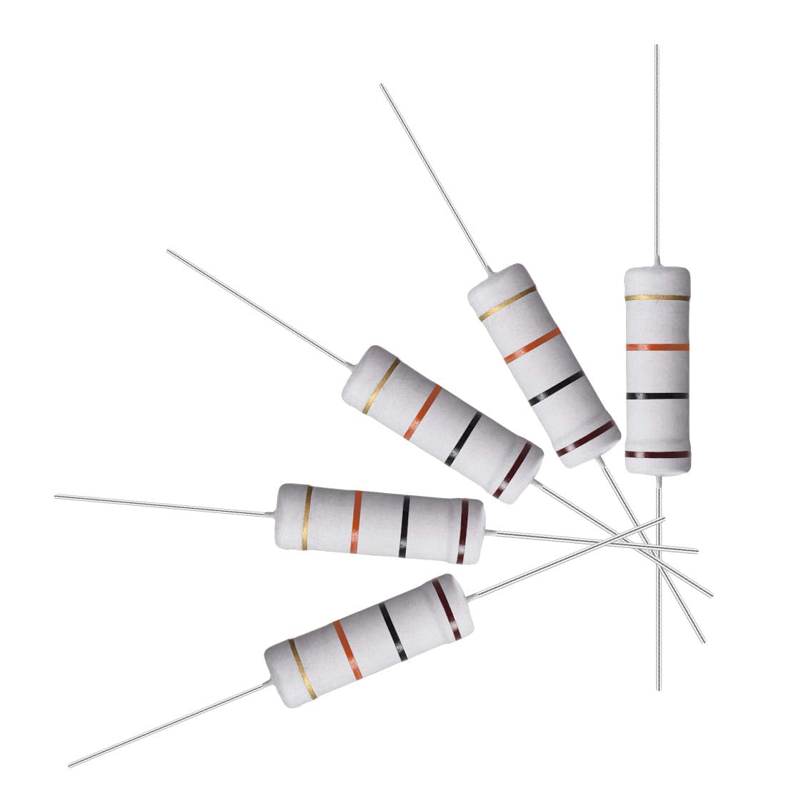 30Pcs 10K Ohm Resistor, 5W 5% Tolerance Metal Oxide Film Resistors, Shaft Lead, Flame Proof for DIY Electronic Projects and Experiments