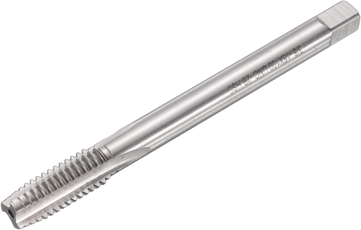Thread Milling Taps, 3/8-16 UNC High Speed Steel 6542 (HSS6542) 3 Straight Flutes Machine Screw Thread Threading Tap, 4" Length (Extra Long）