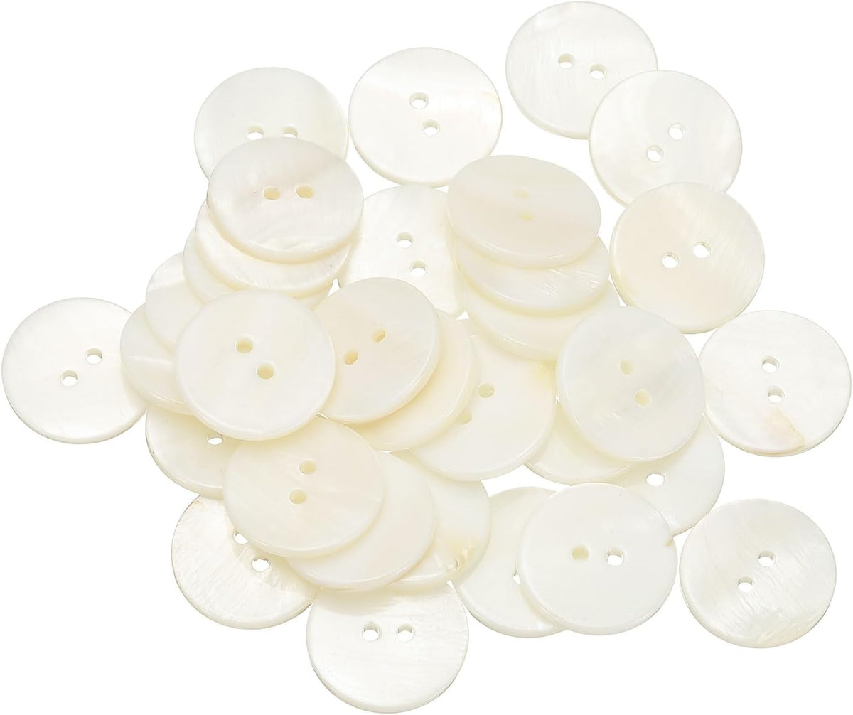 35Pcs Natural Shell Button, 2 Hole 20mm Round Mother of Pearl Buttons for Shirt Coats Suits Jackets Jeans Skirts DIY Sewing Crafts, White