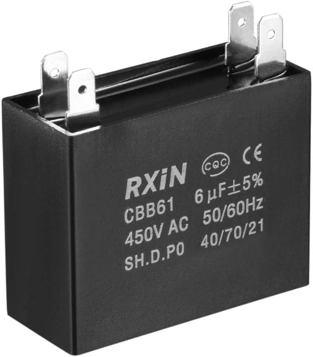 Ceiling Fan Capacitor CBB61 6uF 450V AC Double Insert Metalized Polypropylene Film Capacitors 47x20x37.5mm for Water Pump Motor Generator