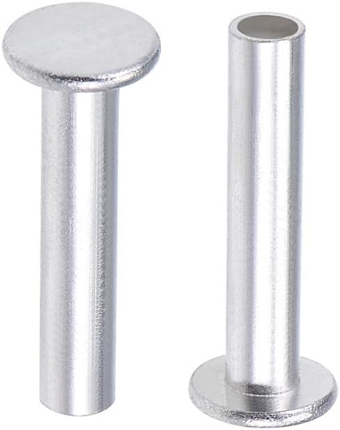 50 Pcs 6mm x 30mm Aluminum Flat Head Semi-Tubular Rivets Silver Tone