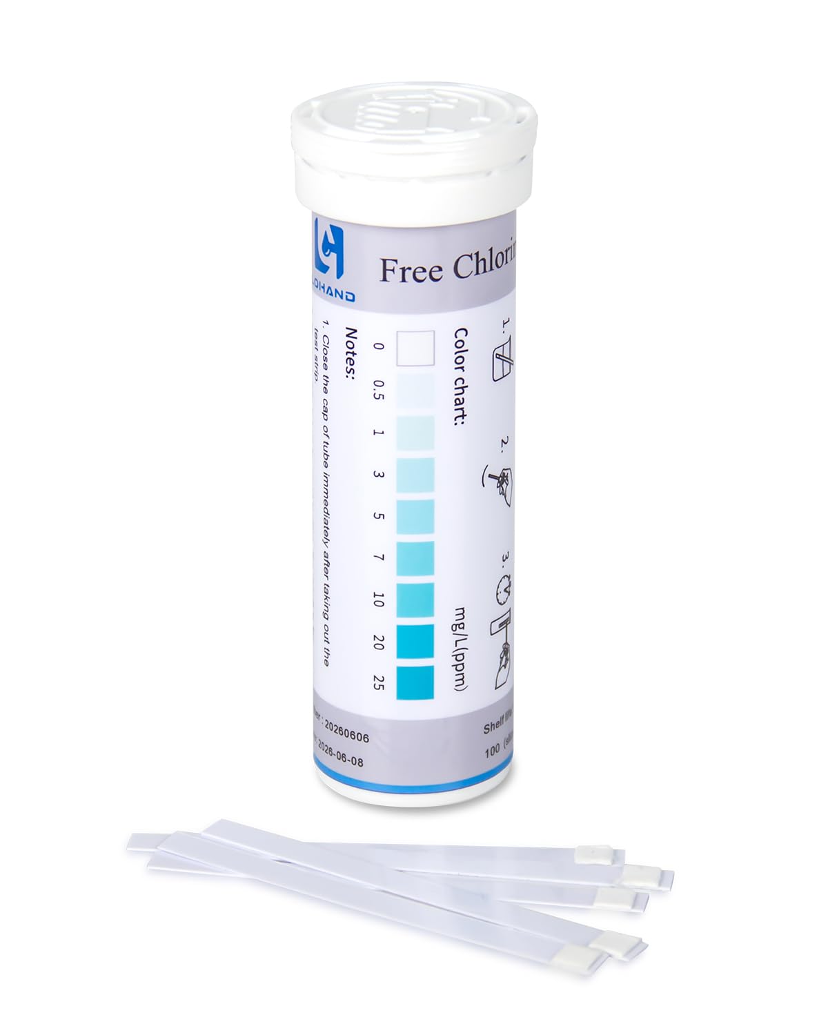 LinkMejor Chlorine Test Strips voor zwembad, meetbereik 0-25ppm, 100 stuks