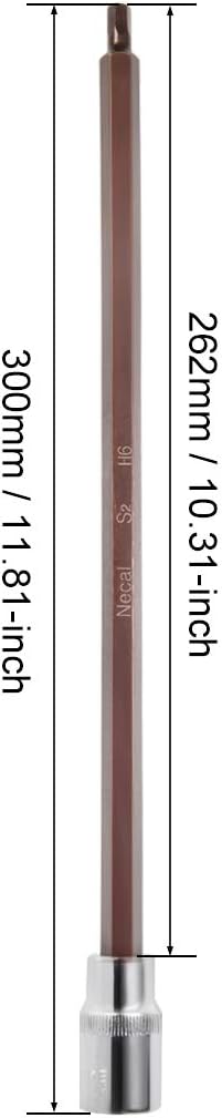 1/2인치 드라이브 x 6mm 초장형 헥스 비트 소켓, 미터법, S2 및 Cr-V 강재