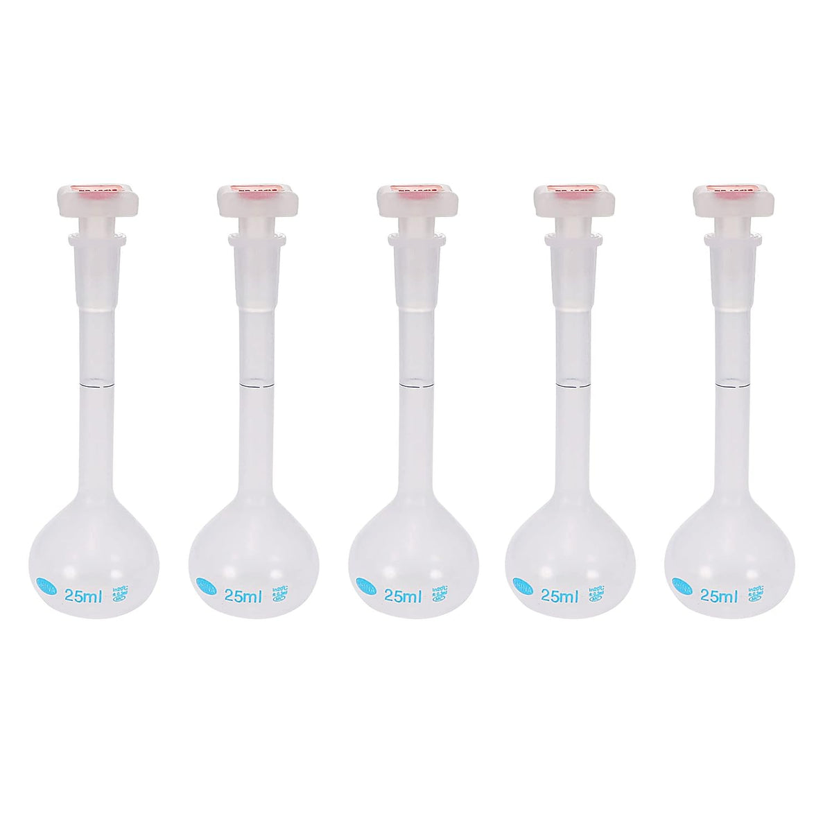 5PCS 25ml Long Neck Clear Plastic Volumetric Measuring Flask Heatproof for Laboratory