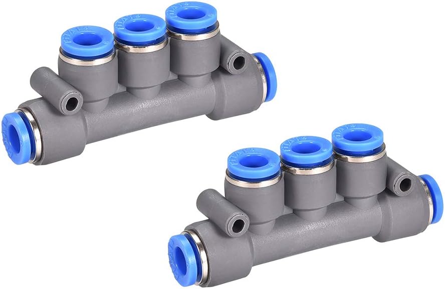 Push to Connect Fittings 5 Ports 6mm OD Manifold Union Push Fit Fittings Tube Fittings Push Lock Grey 2Pcs