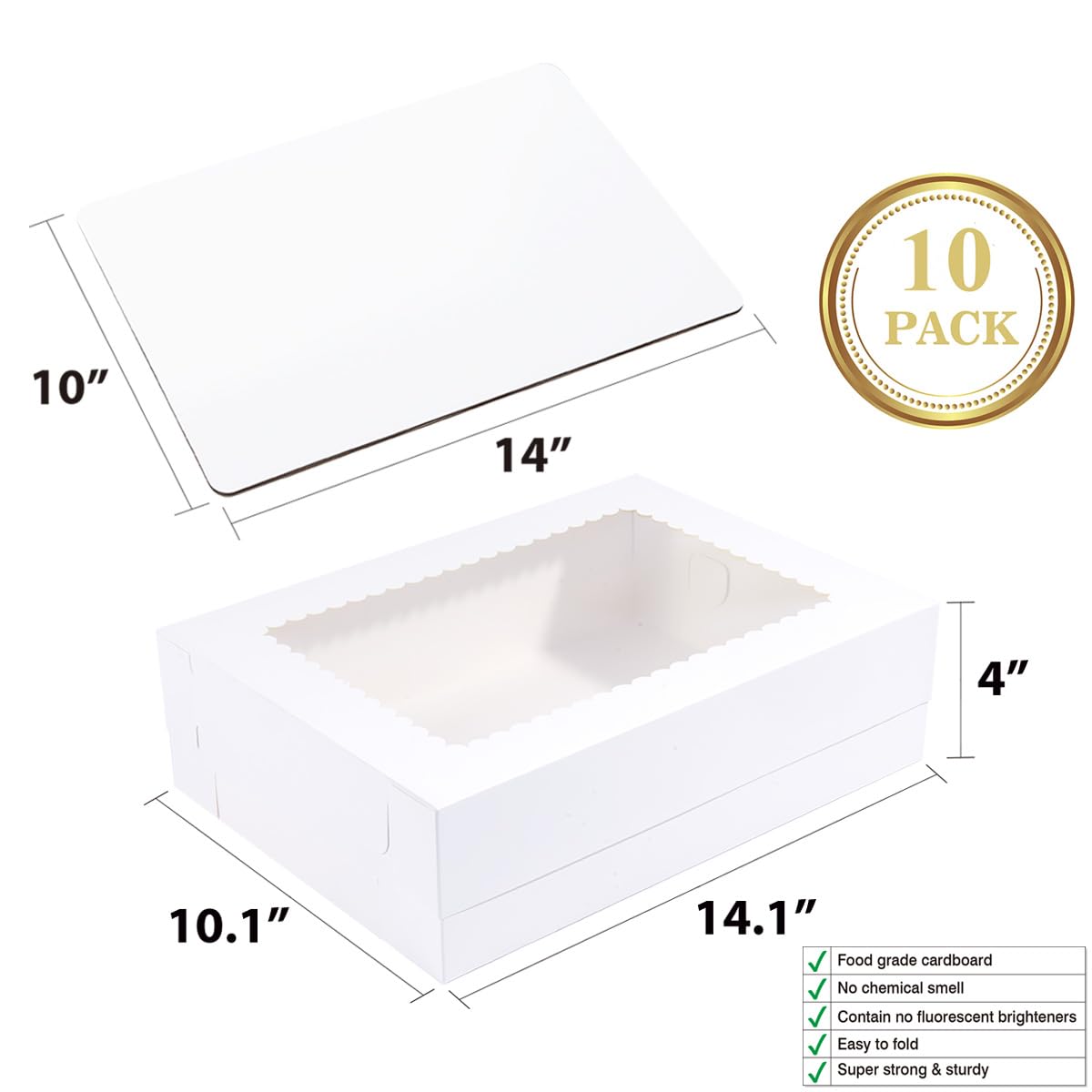 LinkMejor 14x10x4 Polegadas 10 Pacote de Caixas de Bolos com Pratos de Bolo