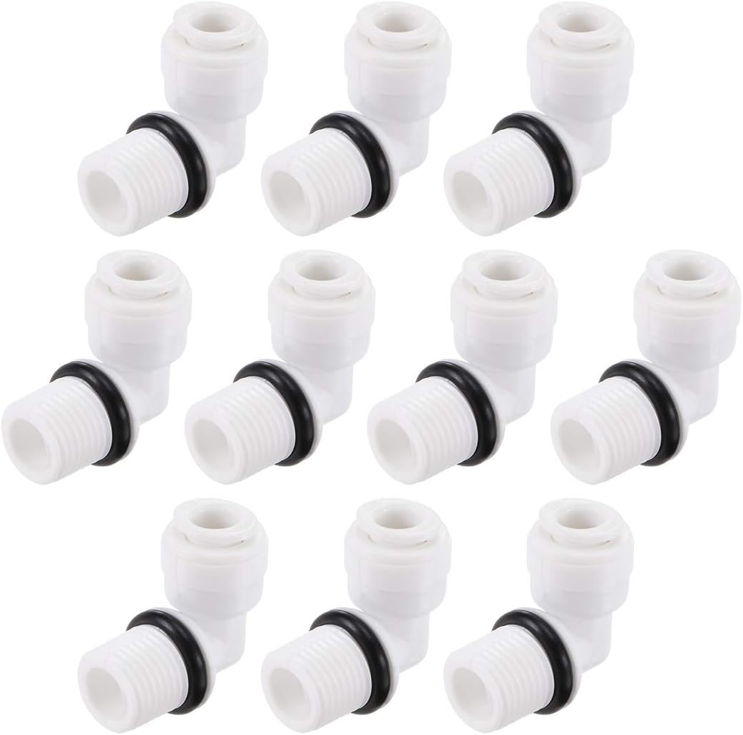 Quick Connector L Type G1/4 Male Thread to 1/4" Tube, Elbow Connect Fittings for RO Water Purifier, 29x27mm White Black 10Pcs