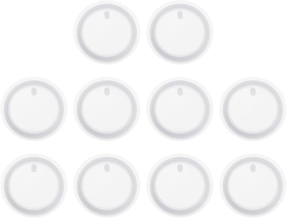 10 Pcs Round Resin Keychain Moulds, Silicone Epoxy Mould Kit with Hole for Pendant Keychains Ornament Jewelry Art Crafts Making DIY Crafts, White