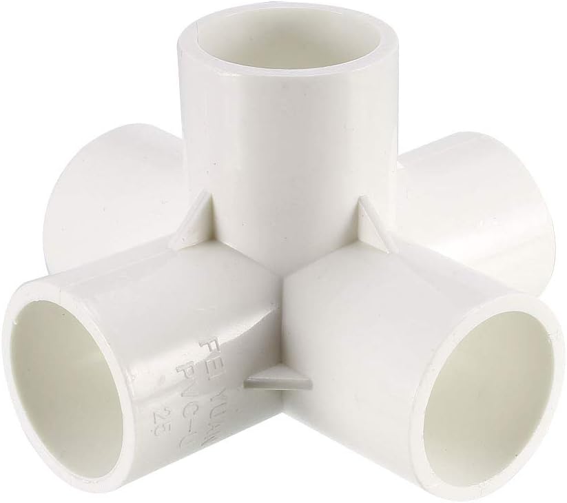 5 Way Elbow PVC Pipe Fitting Furniture Grade 25mm Size Tee Corner Fittings White 2pcs
