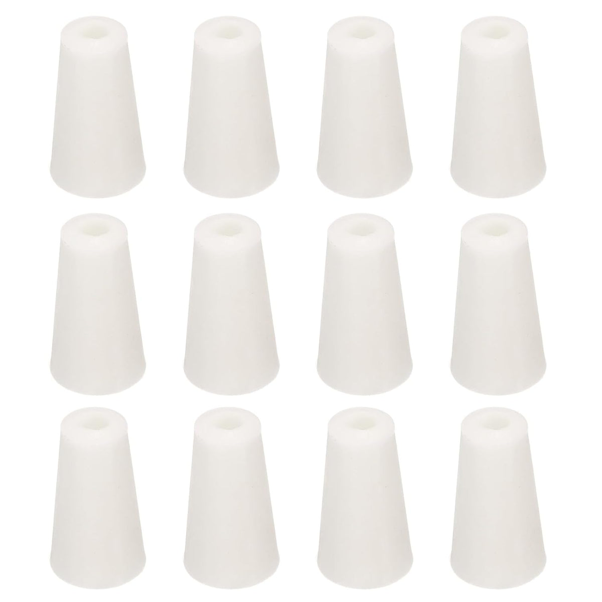 Tapered Shaped Silicone Stoppers 11 to 15mm, 12 Pcs White Tapered Lab Seal Plugs with Hole for Sealing, Test Tubes, Flasks