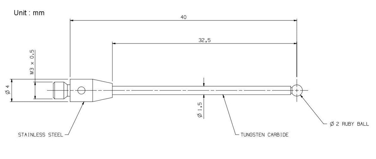 LinkMejor Sonde Tactile CMM pour Stylo M3 Filetage Colonne 2mm Diamètre Boule Rubis 40mm Longueur A-5003-0053