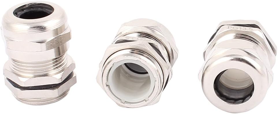 3 Pcs PG13.5 Cable Gland Stainless Steel Waterproof Connector Fastener Locknut Stuffing for 6-12mm Dia Wire