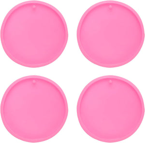 4 Pcs Large Circle Resin Moulds, Silicone Epoxy Mould Kit with Hole for Pendant Keychains Ornament Jewelry Resin Art Crafts Making DIY Crafts, Pink
