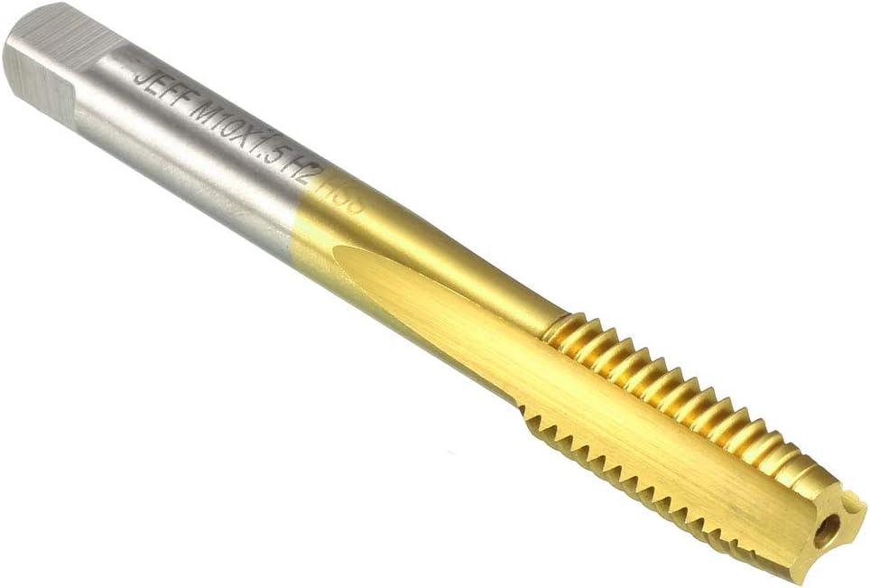 Metric Machine Thread Milling Tap M10 x 1.5 H2 Titanium Coated (Ti-coated) High Speed Steel 3 Straight Flutes Screw Thread Tapping Threading Machinist Repair DIY Tool