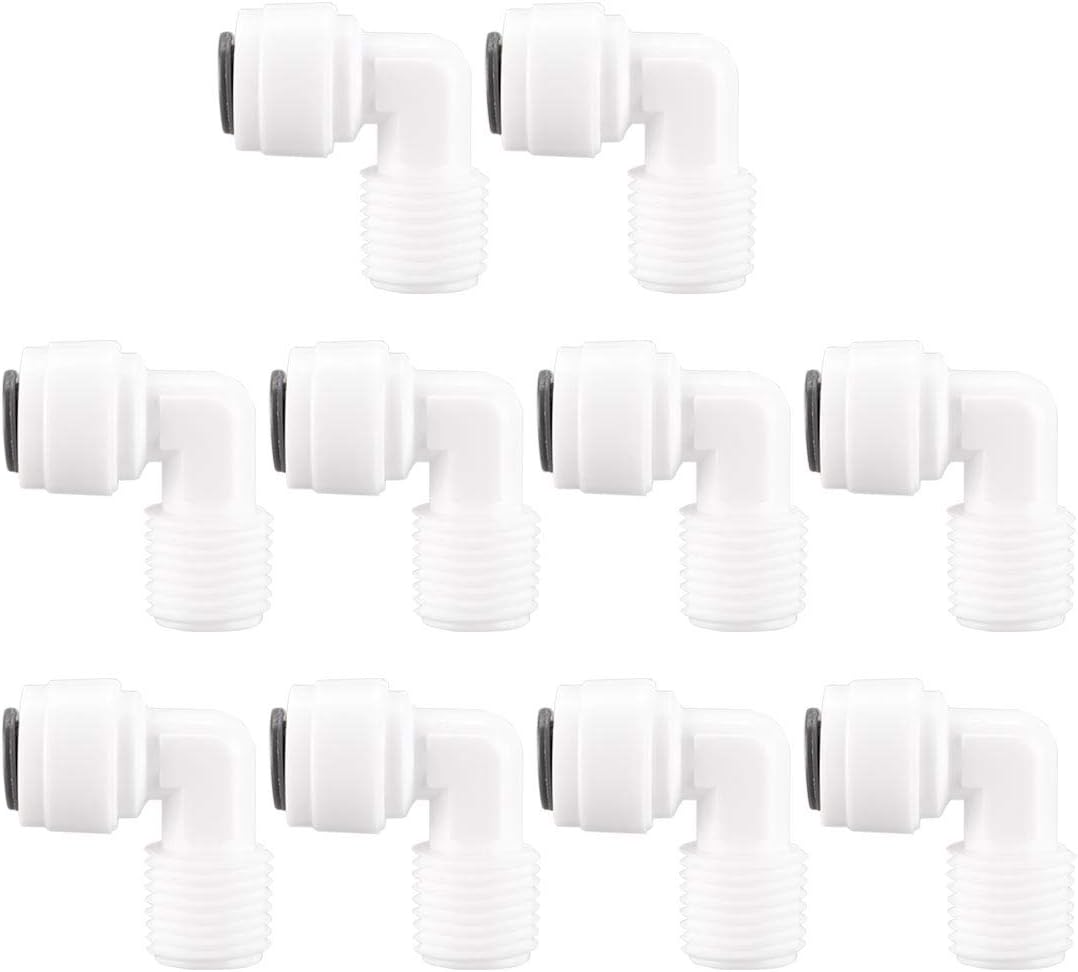 10pcs Elbow 1/4 Inch Male to 1/4 Inch OD Quick Connect Tube Fittings Water Purifiers Push in to Connector Filter Tubing Hose Pipe Joint for RO Reverse Osmosis System