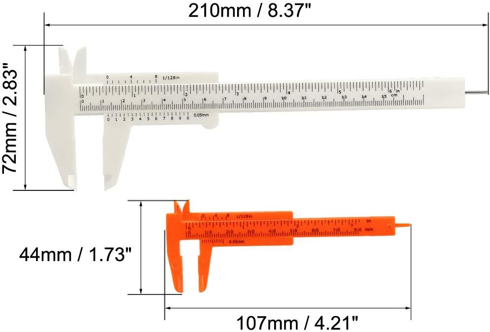 Pengukur Plastik 80mm 150mm Mini Skala Ganda Vernier 1 Set Putih Jeruk Orang