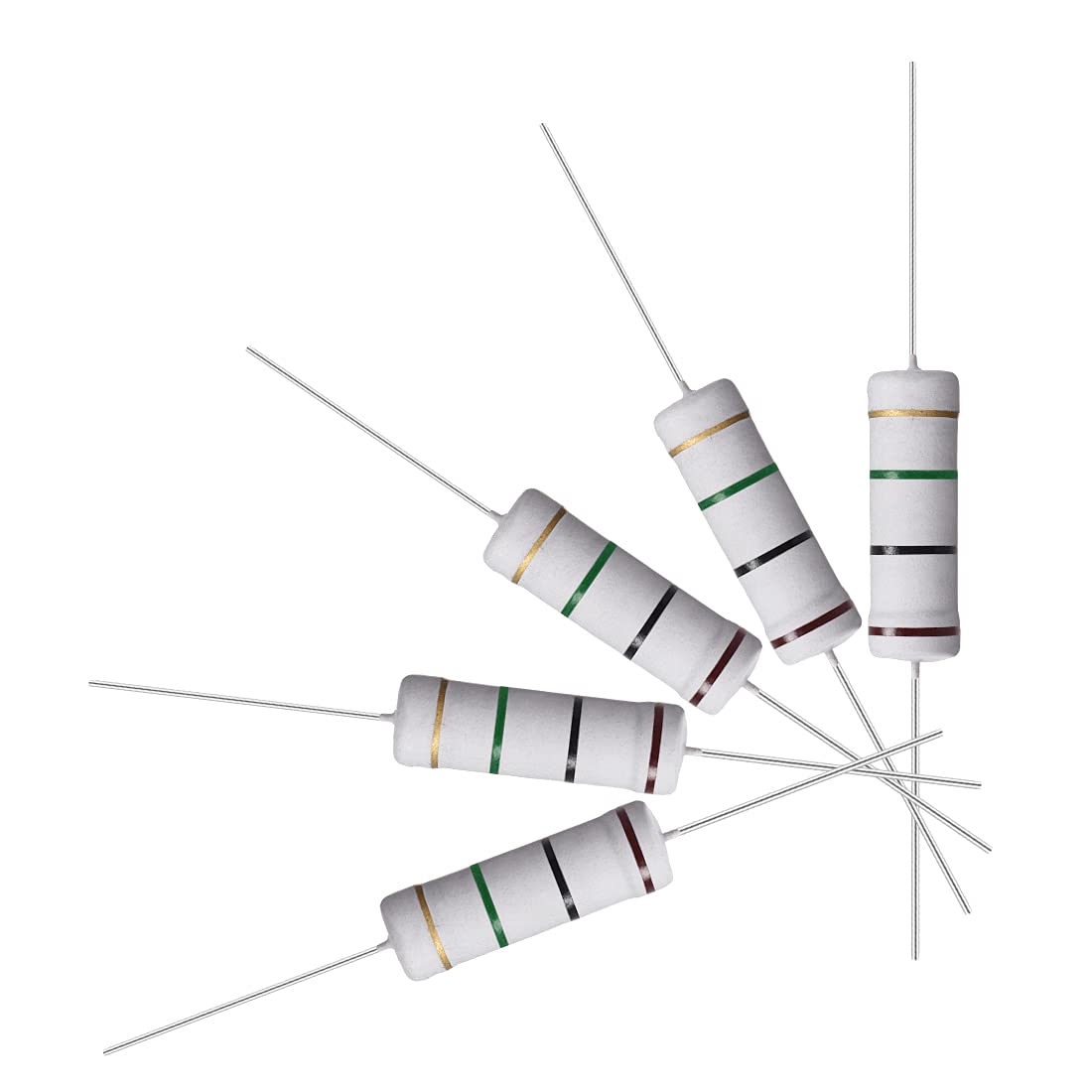 50Pcs 1M Ohm Resistor, 5W 5% Tolerance Metal Oxide Film Resistors, Axial Lead, Flame Proof for DIY Electronic Projects and Experiments