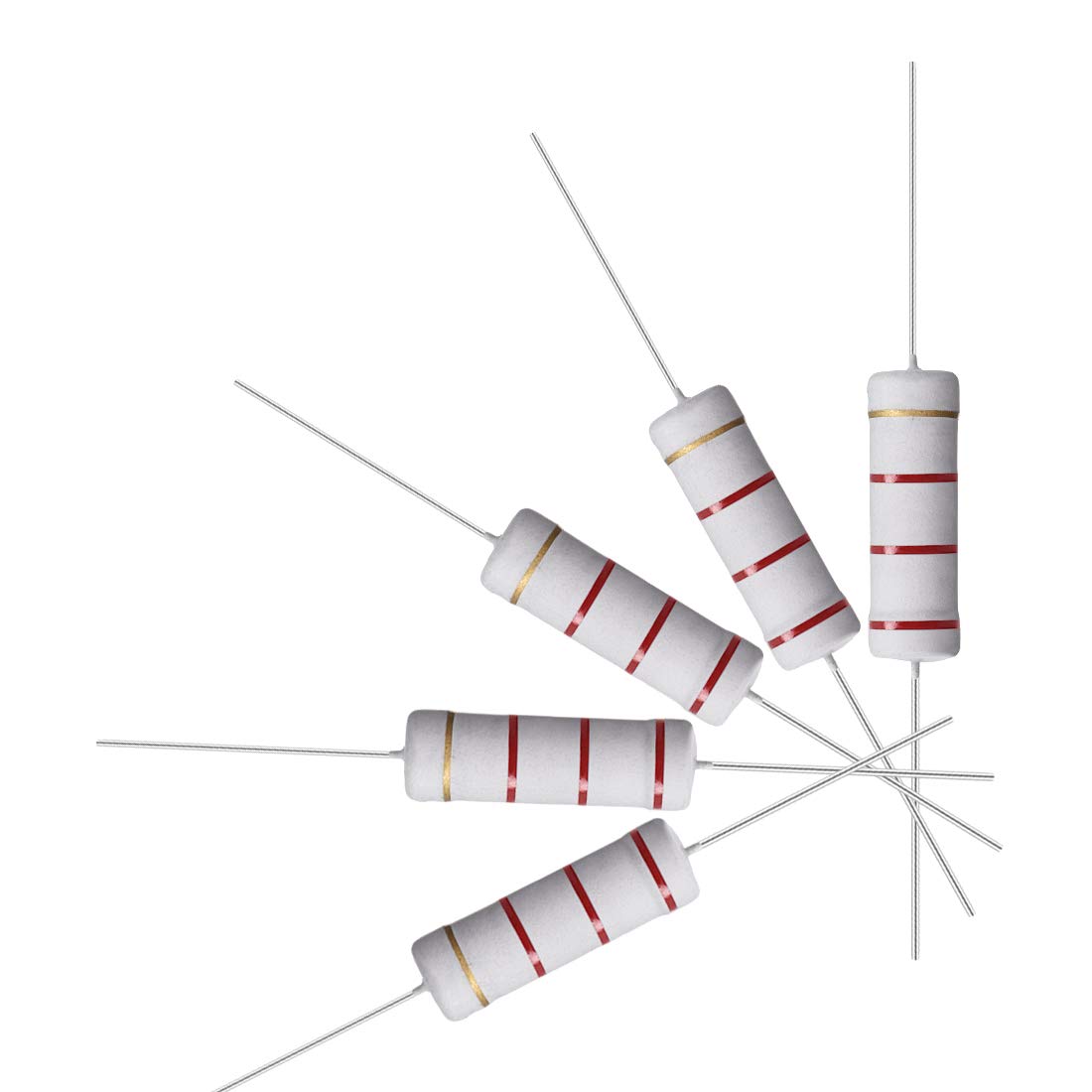 10Pcs 2.2K Ohm Resistor, 5W 5% Tolerance Metal Oxide Film Resistors, Axial Lead, Flame Proof for DIY Electronic Projects and Experiments