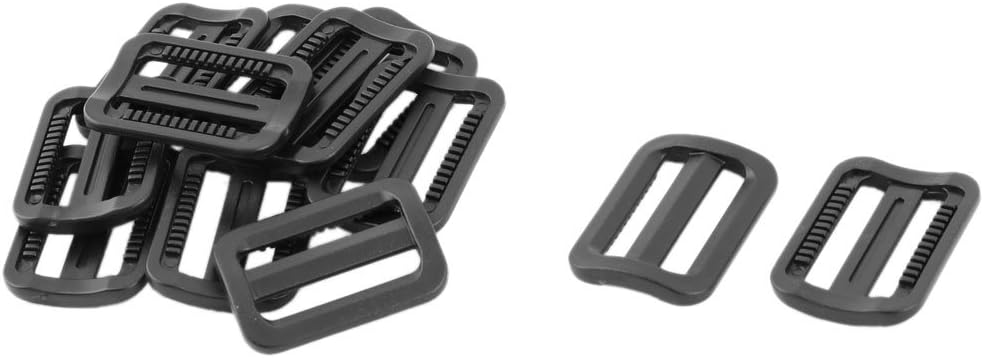 LinkMejor Plastic Travel Adjustable Backpack Glide Buckle 25mm Strap Width 12pcs Black