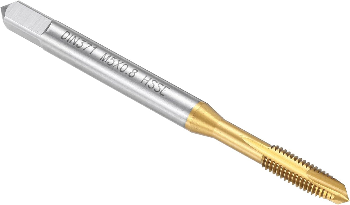 Spiral Point Plug Threading Tap M5 x 0.8 Thread, Ground Threads H2, M35 High Speed Steel Cobalt, Titanium Nitride Coating, Metric Screw Taps Tapping Bit for Thread