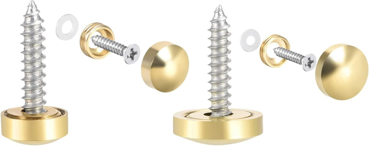 Mirror Screws Decorative Caps Cover Nails Polished Gold 10mm 4pcs and 14mm 8pcs for Mirrors, Tea Tables, Wardrobes