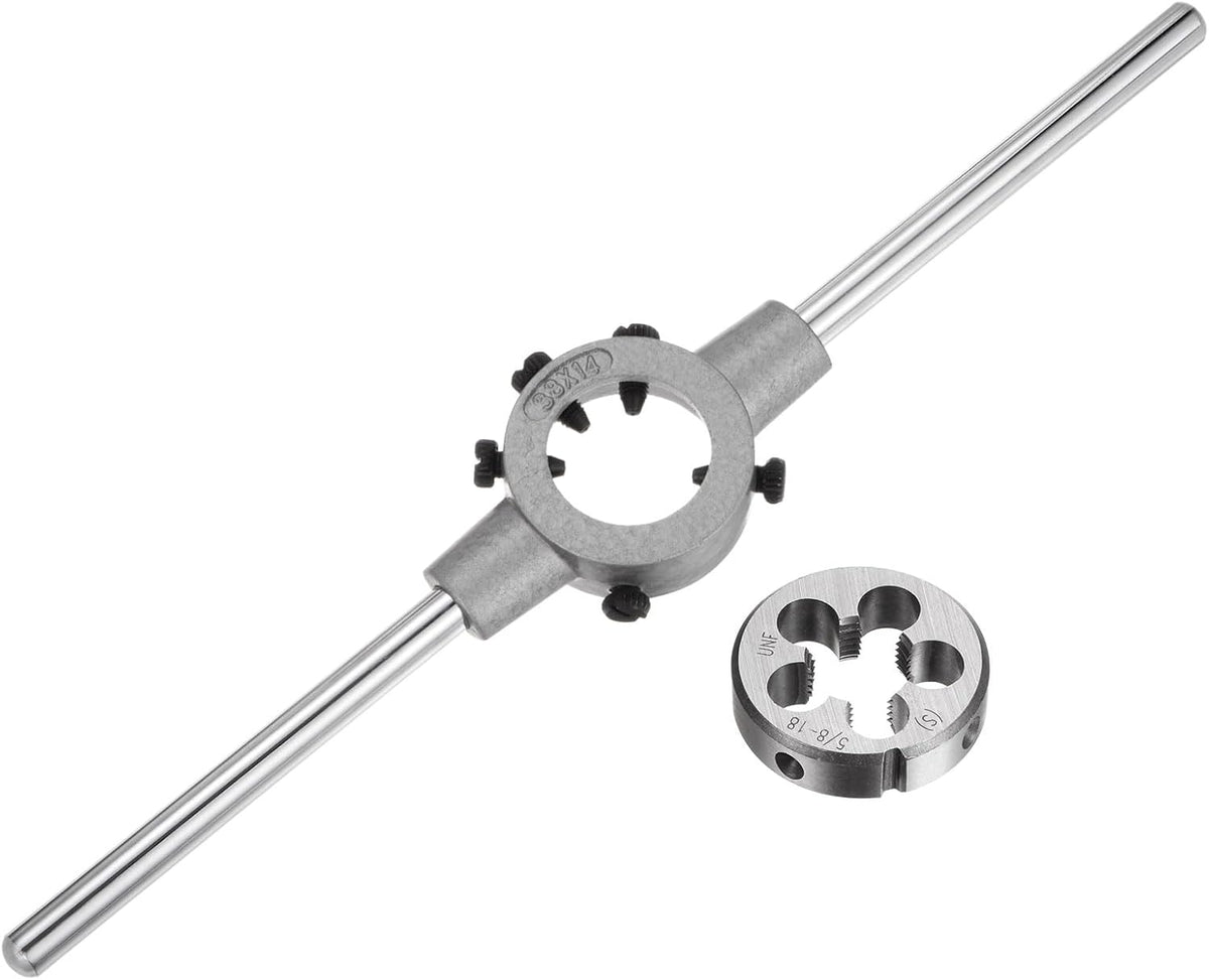 Die Stock Handle Wrench Set, 5/8-18 UNF Round Die and 38mm Die Holder (Fits 1/2"-5/8" (UNC/UNF) / Metric M12-M14 / 38mm OD Dies) for Bolt Thread Repair