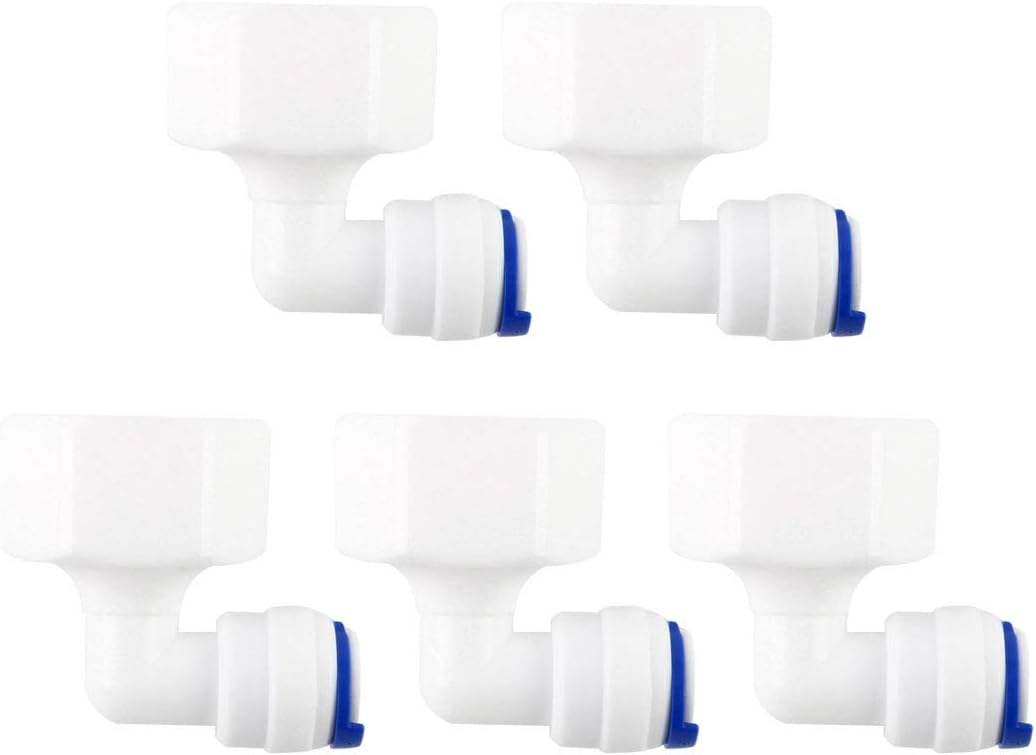 1/2 Inch BSP Female to 1/4 Inch OD Elbow Quick Connect Water Purifiers Tube Fittings Push in to Connector Filter RO Tubing Connector for RO Reverse Osmosis System 5pcs