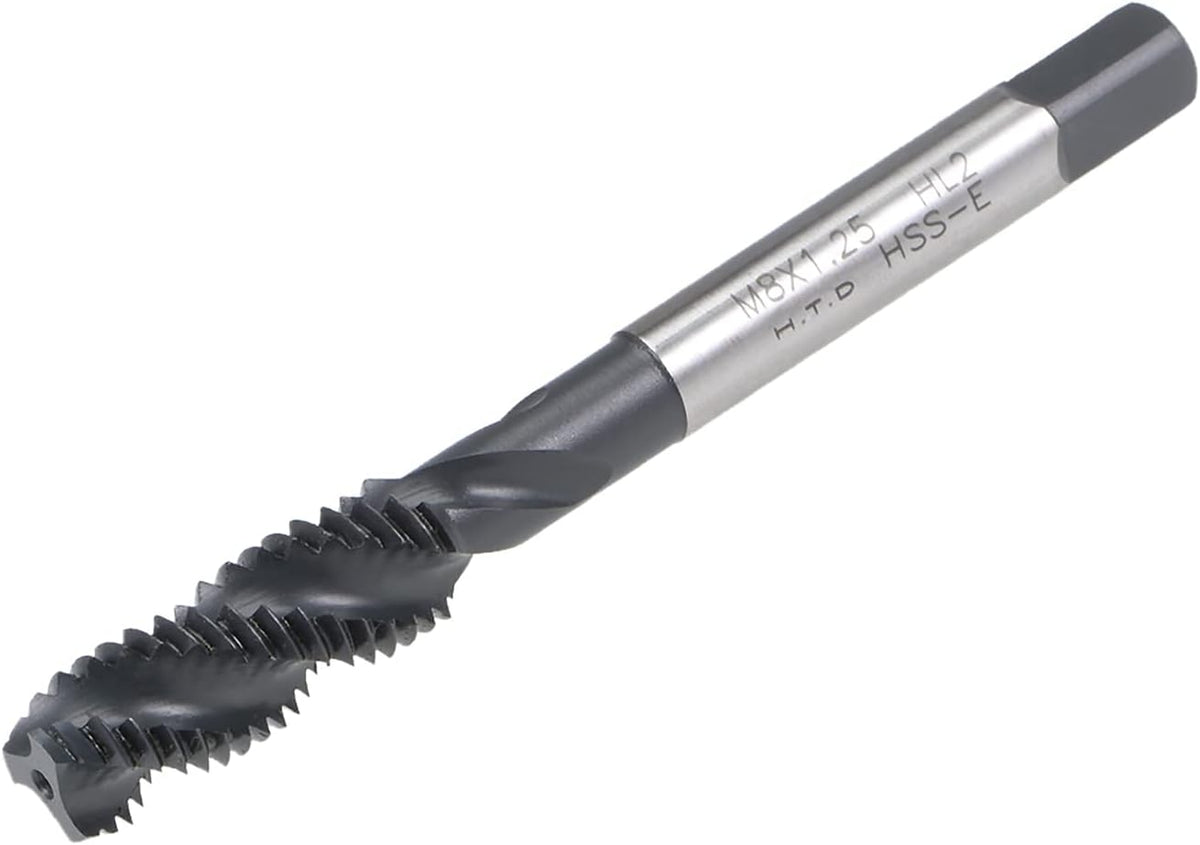 M8 x 1.25 Spiral Flute Thread Tap, Metric Machine Threading Tap HSS Nitriding Coated, Round Shank with Square End, H2 Tolerance