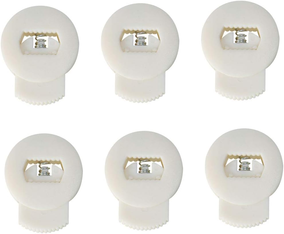LinkMejor 6pcs Plastic Cord Locks Stopper End Spring Stop Single Hole Toggle Fastener Rope End for Drawstring Clothing, Shoelaces, Bag, White