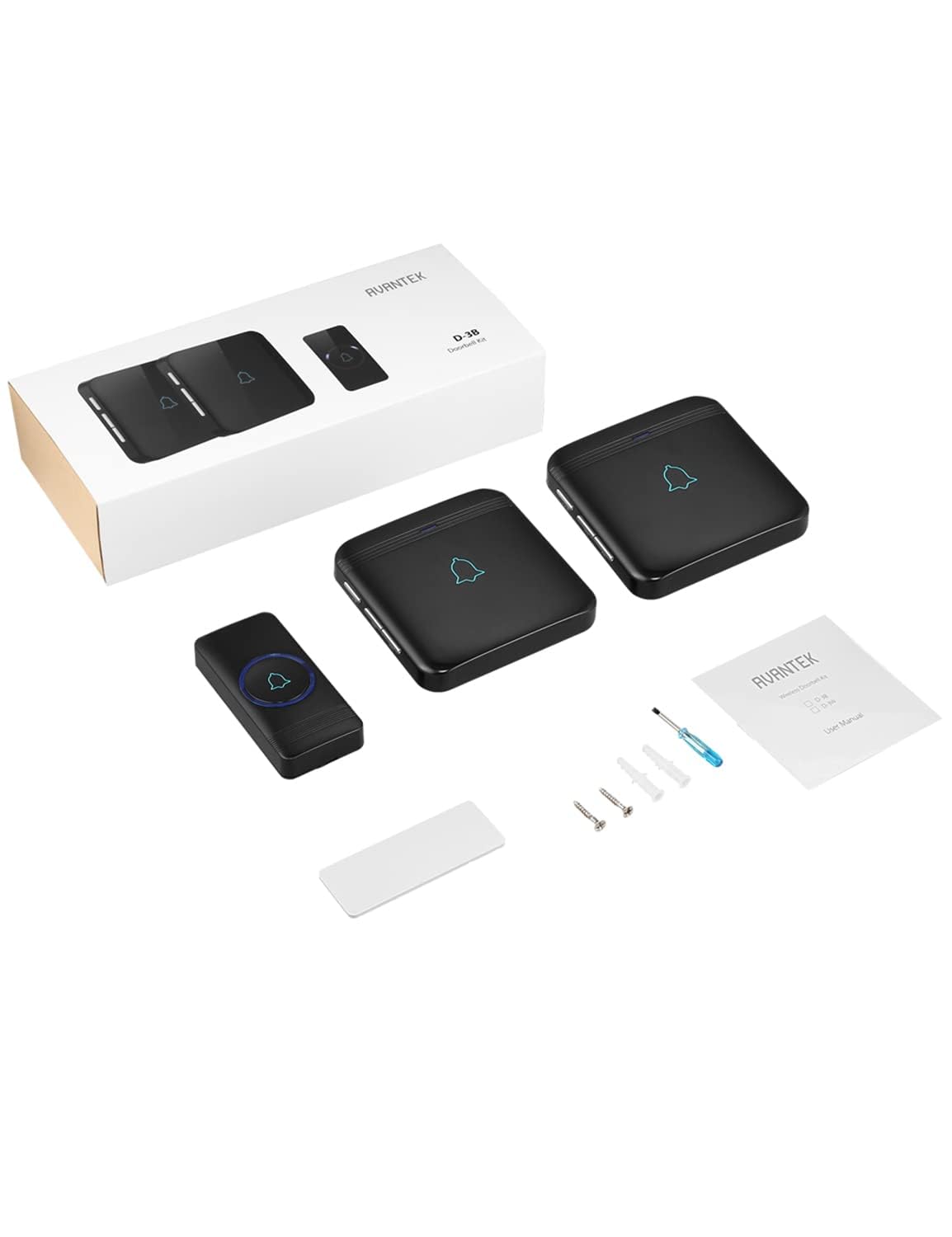 LinkMejor Campanello Wireless, 1300 ft di Raggio, Impermeabile, 2 Ricevitori, Nero