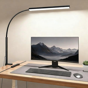 LinkMejor LED-työpöytävalo kiinnityskannella, 5 värimoodia & 10 valovoimatasoa, silmien huolehtiva työpöytävalo, joustava kanari, muistikone, mukana adapteri kotitoimistoon, lukemiseen & opiskeluun
