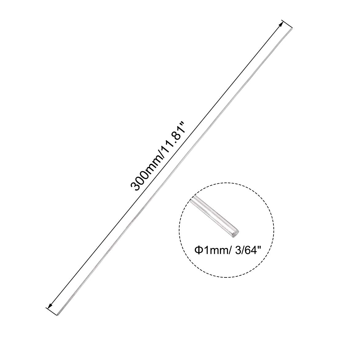 1mm x 300mm 304 Stainless Steel Solid Round Rod for DIY Craft - 2pcs