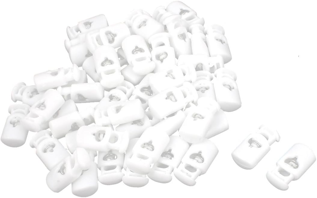LinkMejor White Plastic Single Hole 5mm Dia Spring Clip Cord Locks Toggles 50pcs