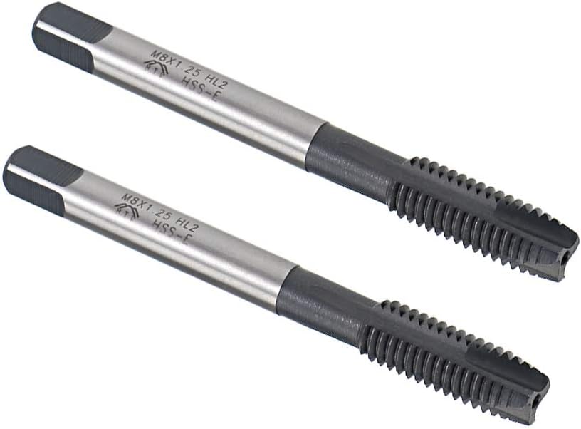 M8 x 1.25 Spiral Point Threading Tap, H2 Tolerance High Speed Steel TICN Coated, Round Shank with Square End, Metric Screw Taps Tapping Bit for Machinist Thread Repair, 2pcs