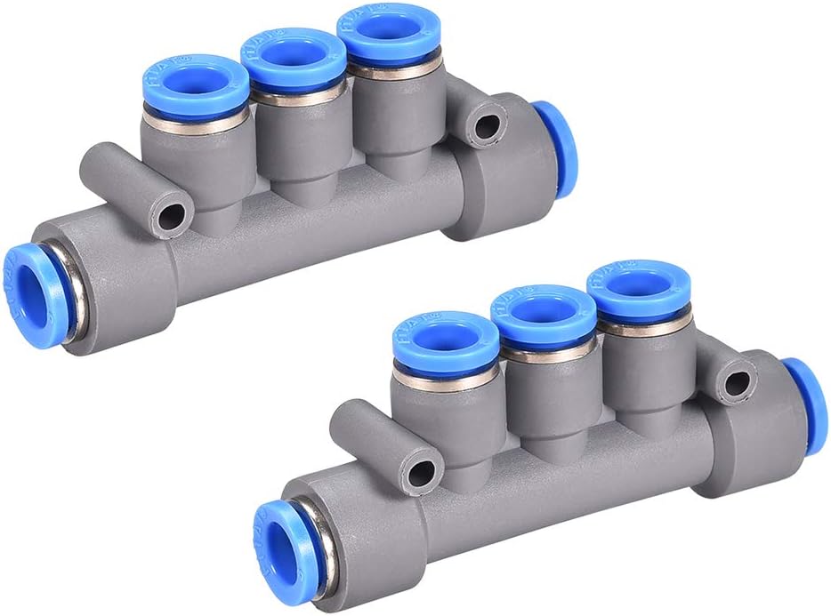 Push to Connect Fittings 5 Ports 8mm OD Manifold Union Push Fit Fittings Tube Fittings Push Lock Grey 2Pcs