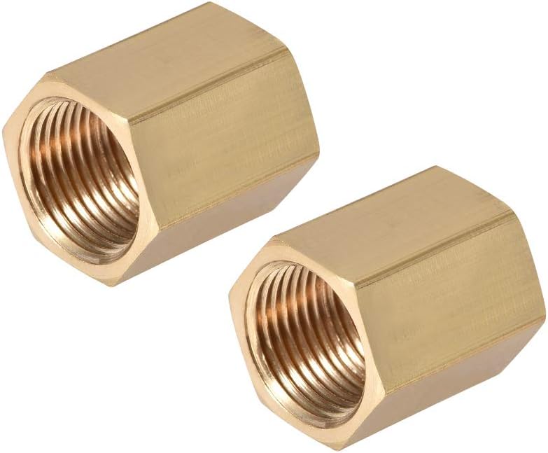 Brass Pipe Fitting Connector Straight Hex Nipple Coupler G3/8 X G3/8 Female Thread Gold Tone 2pcs