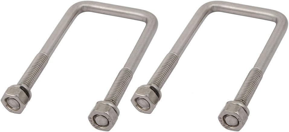 M6 Thread 30mm Inner Width 304 Stainless Steel Square U Bolt Silver Tone 2pcs