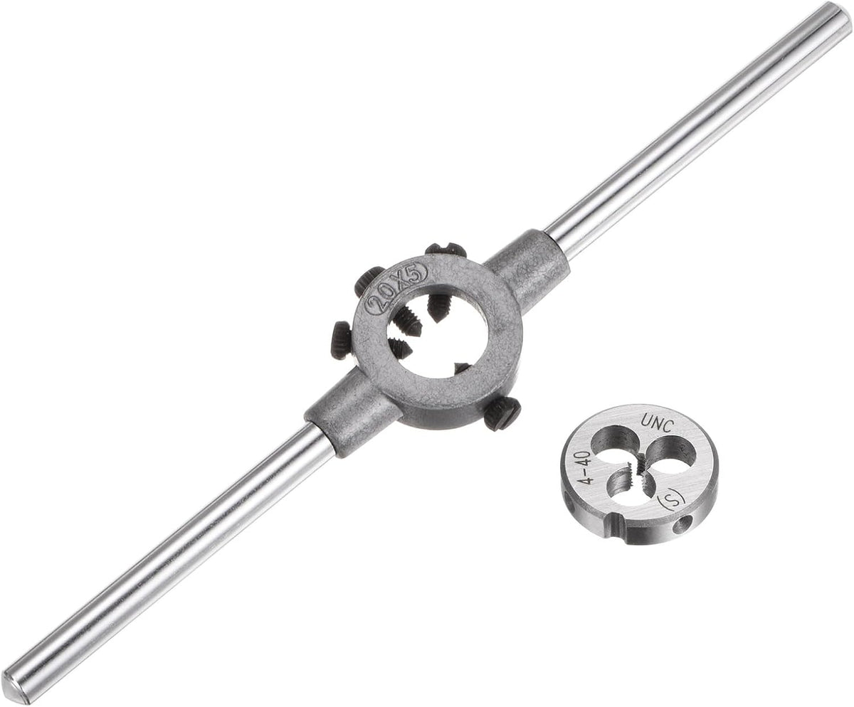 Die Stock Handle Wrench Set, 4-40 UNC Round Die and 20mm Die Holder (Fits 1/8"-5/32" (UNC/UNF) / Metric M3-M4 / 20mm OD Dies) for Bolt Thread Repair
