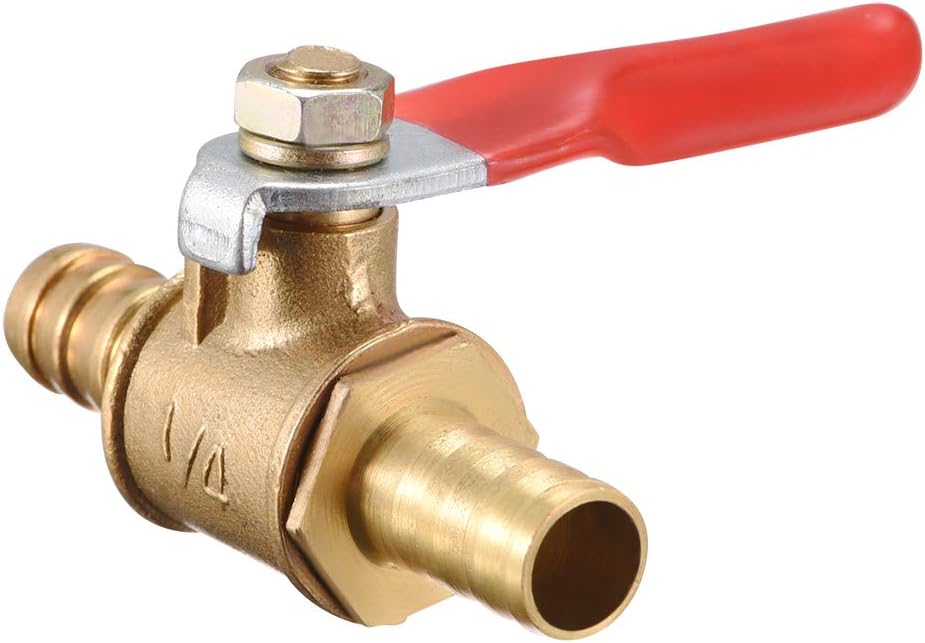 Ball Valve Shut-off Valve, 8mm Hose Barb to 8mm Hose Barb, for Air Gas Water Fuel, 180 Degree Operation Handle, Metal Valve, Pack of 1