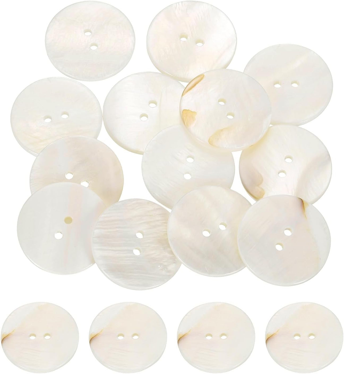 20Pcs Natural Shell Buttons, 25mm 2-Hole Round Shell Craft Sewing Button, Decorative Accessories for Coats, Shirts, Clothing DIY Projects, White