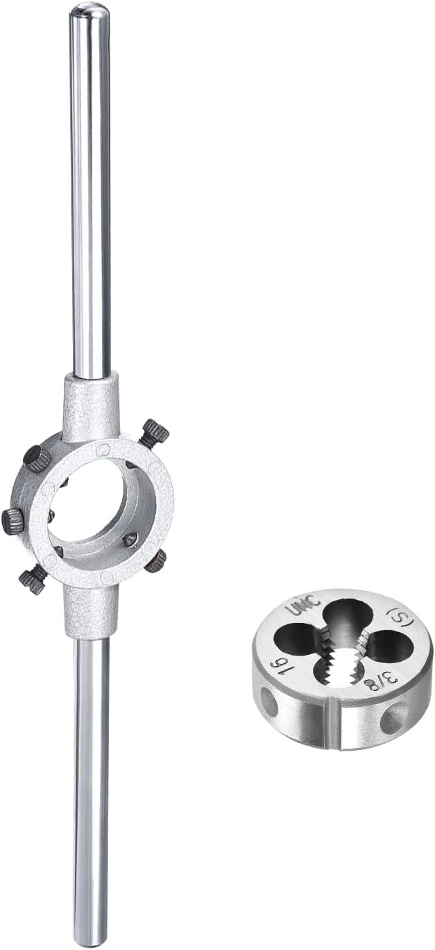 3/8-16 UNC Round Dies Machine Thread Threading Dies 1.2" OD Tool Steel, Die Stock Handle Wrench 30mm Dia M10-M11 Metric Round Die Holder