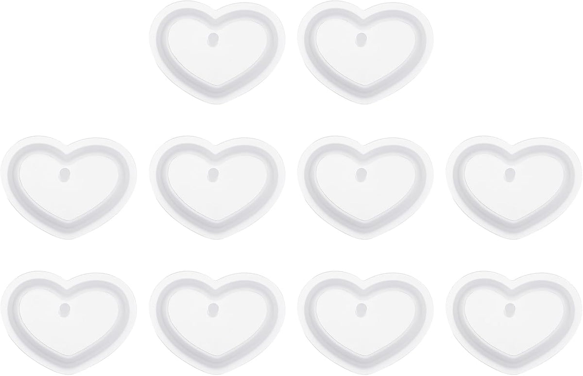 10 Pcs Large Heart Resin Keychain Moulds, Silicone Epoxy Mould Kit with Hole for Pendant Keychains Ornament Jewelry Art Crafts Making DIY Crafts, White