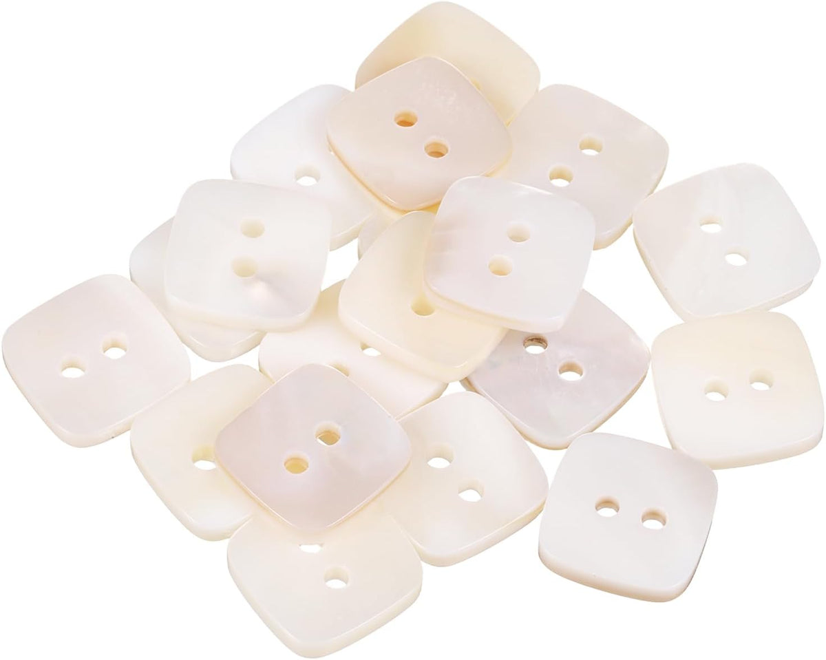 20Pcs Natural Shell Button, 2 Hole 13mm Square Mother of Pearl Buttons for Shirt Coats Suits Jacket Jeans Skirts DIY Sewing Crafts, White