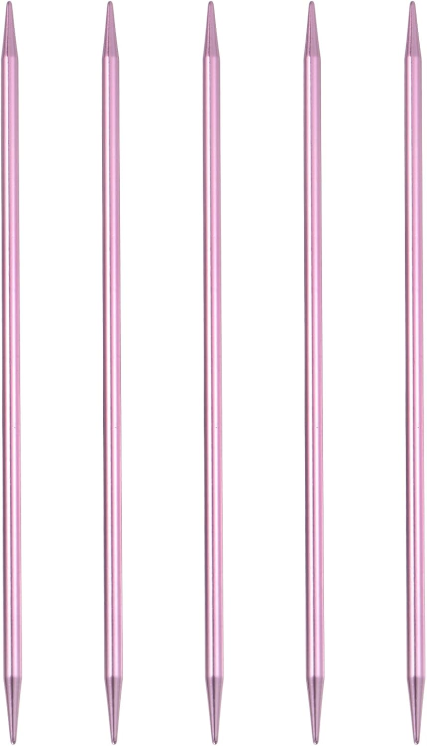 5Pcs Knitting Needles 5mm (US Size 8) Aluminum Alloy Double Pointed Knitting Needle 7.87 Inches Length Metal Weaving Tool for Handmade Projects DIY Knitting, Pink