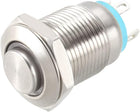 Momentary Metal Push Button Switch High Head 12mm Mounting Dia 1NO 24V Blue LED Light