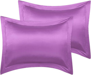 2 pachete de pătură de pernă satinată pentru păr și piele, Euro Sham Pillow Covers – Pătură de pernă moale, satinată, cu învelire, Boudoir (12”x16”), purpurie