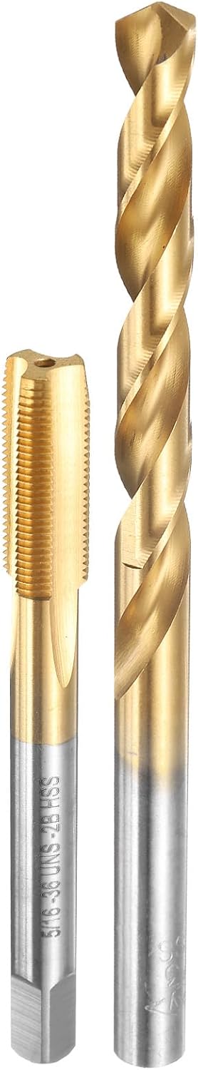 Tap and Drill Bit Set, 1pcs 5/16-36 UNS Straight Flute Thread Screw Taps & 1pcs 7.3mm Twist Drill Bits, Titanium Coated HSS-6542 Tapping Threading Tool Kit