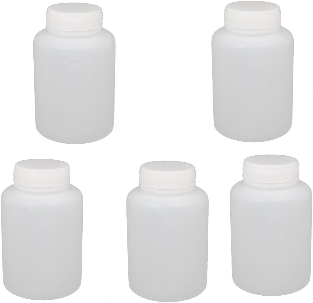 5Pcs 150ml Plastic Wide Mouth Laboratory Reagent Bottle Sample Sealling Bottle White